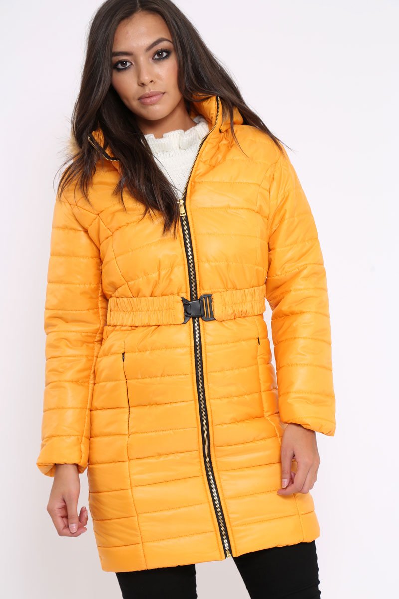 Mustard Longline Puffer Jacket - Alexandra-Coats