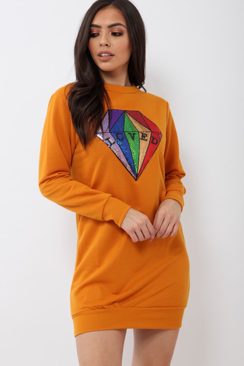Mustard Loved Sequin Diamond Jumper Dress - Mary-Dresses