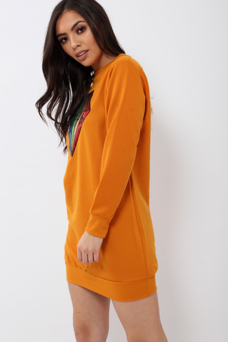 Mustard Loved Sequin Diamond Jumper Dress - Mary-Dresses