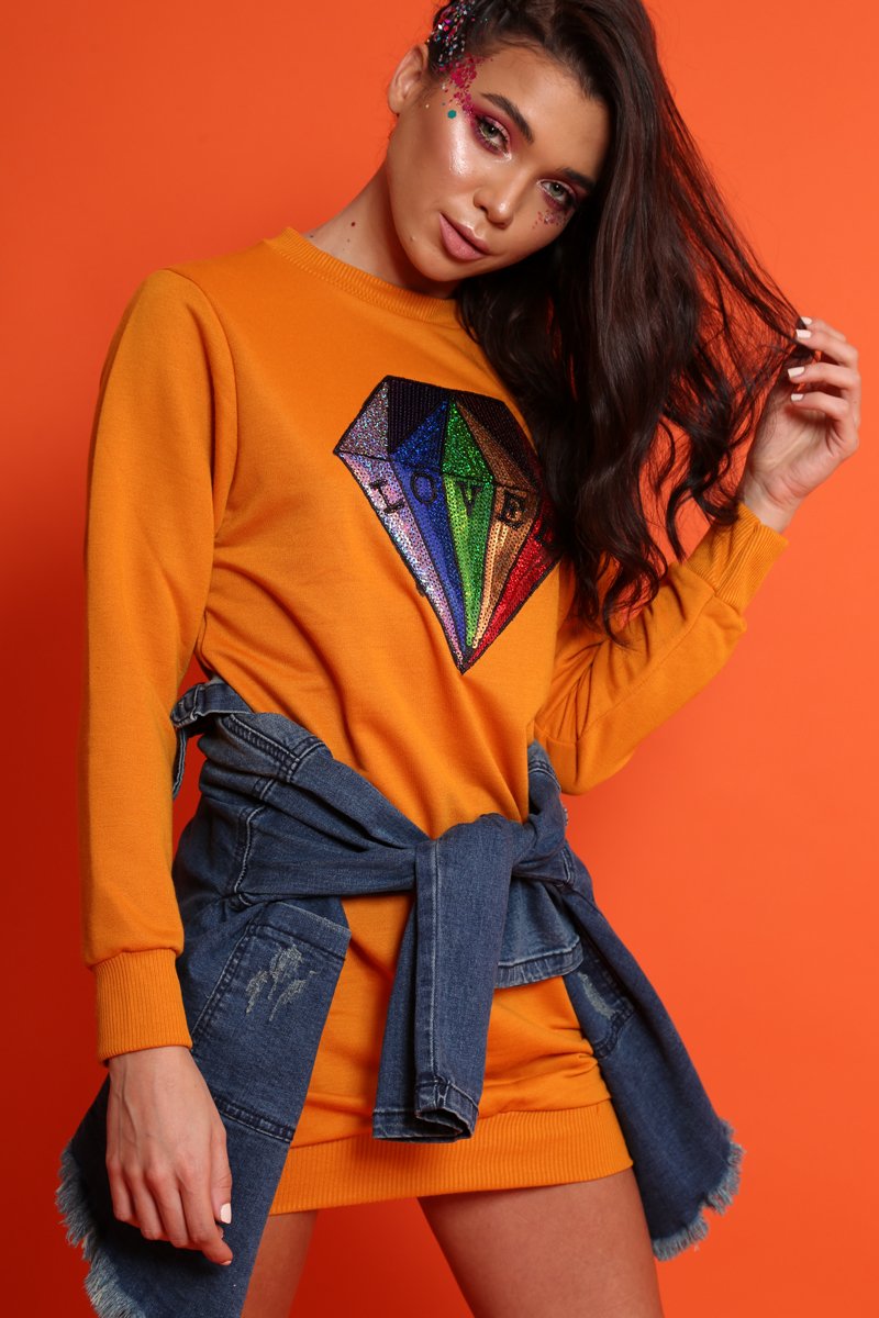 Mustard Loved Sequin Diamond Jumper Dress - Mary-Dresses