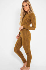 Mustard Marl Hooded Loungewear Set - Olevia-Loungewear
