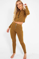 Mustard Marl Hooded Loungewear Set - Olevia-Loungewear