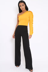 Mustard One Shoulder Ruffle Crop Top - Bethanie-Tops