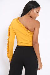 Mustard One Shoulder Ruffle Crop Top - Bethanie-Tops