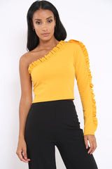 Mustard One Shoulder Ruffle Crop Top - Bethanie-Tops