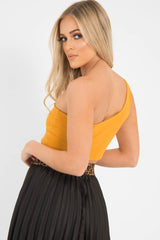 Mustard One Shouldered Crop Top - Kamri-Crop Tops