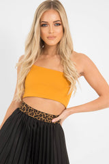 Mustard One Shouldered Crop Top - Kamri-Crop Tops