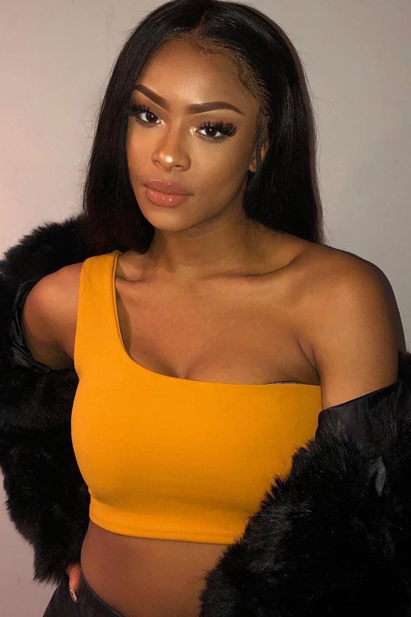 Mustard One Shouldered Crop Top - Kamri-Crop Tops