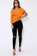 Mustard One Shouldered Frill Top - Maysa-Tops