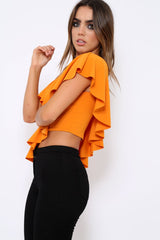 Mustard One Shouldered Frill Top - Maysa-Tops
