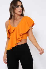 Mustard One Shouldered Frill Top - Maysa-Tops