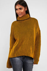 Mustard Ottoman Rib Roll Neck Jumper - Renee-Jumper