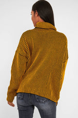 Mustard Ottoman Rib Roll Neck Jumper - Renee-Jumper