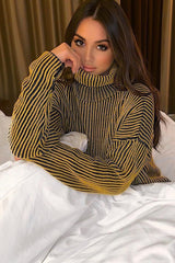 Mustard Ottoman Rib Roll Neck Jumper - Renee-Jumper