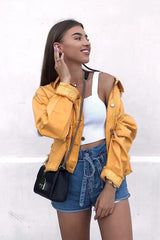 Mustard Oversized Denim Jacket - Aavya-Jackets