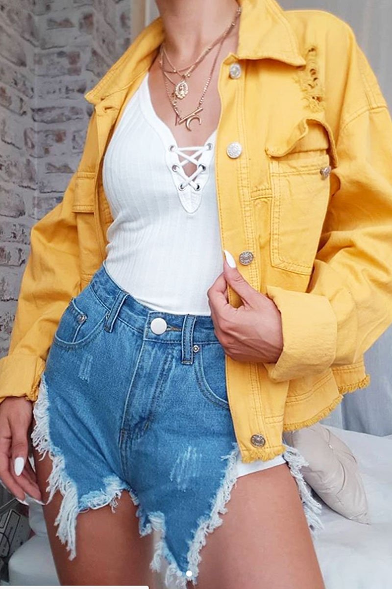 Mustard Oversized Denim Jacket - Aavya-Jackets