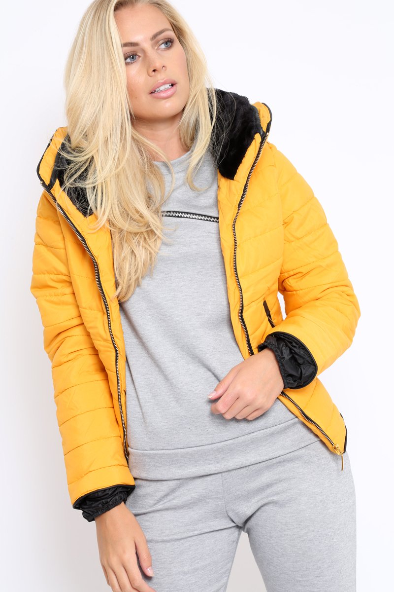 Mustard Padded Coat - Zara-Coats