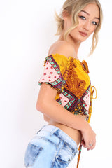 Mustard Paisley Print Crop Top - Jada-Crop Tops