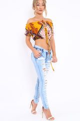 Mustard Paisley Print Crop Top - Jada-Crop Tops