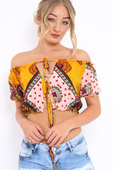 Mustard Paisley Print Crop Top - Jada-Crop Tops