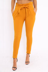 Mustard Paper Bag Tie Waist Cigarette Trousers - Karmen-Trousers