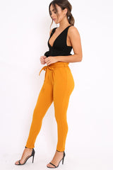 Mustard Paper Bag Tie Waist Cigarette Trousers - Karmen-Trousers