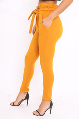 Mustard Paper Bag Tie Waist Cigarette Trousers - Karmen-Trousers