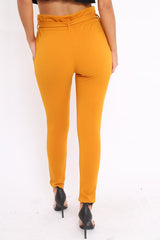 Mustard Paper Bag Tie Waist Cigarette Trousers - Karmen-Trousers