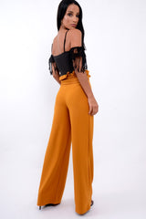 Mustard Paper Bag Tie Waist Wide Leg Trousers - Kennedy-Trousers