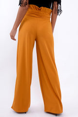 Mustard Paper Bag Tie Waist Wide Leg Trousers - Kennedy-Trousers