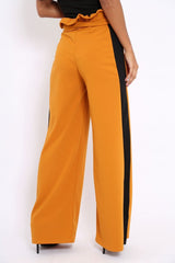 Mustard Paper Bag Tie Waist Wide Leg Trousers With Black Stripe - Kennedy-Trousers