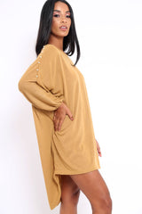 Mustard Pearl Detail Jumper Dress - Ammi-Dresses