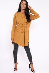 Mustard Pearl Detail Slouchy Jacket - Kylie-Jackets
