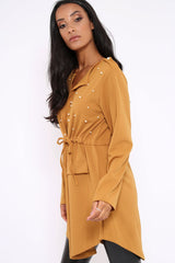 Mustard Pearl Detail Slouchy Jacket - Kylie-Jackets