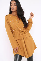 Mustard Pearl Detail Slouchy Jacket - Kylie-Jackets