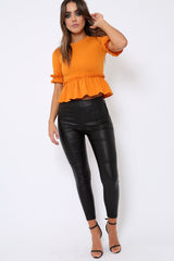 Mustard Peplum Frill Detail Top - Carly-Tops
