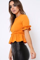 Mustard Peplum Frill Detail Top - Carly-Tops