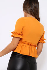 Mustard Peplum Frill Detail Top - Carly-Tops