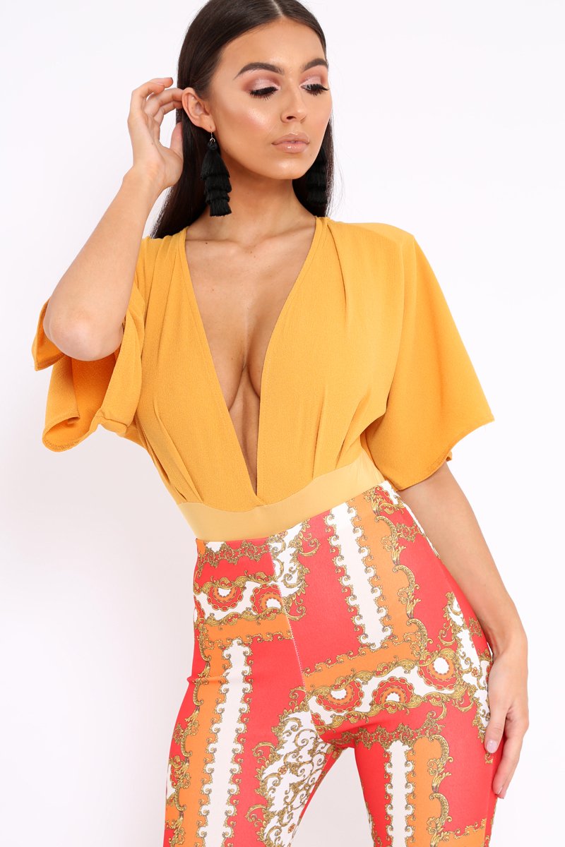 Mustard Plunge Bodysuit - Florence-Bodysuits