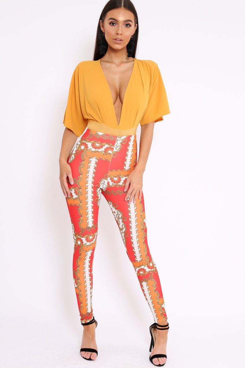 Mustard Plunge Bodysuit - Florence-Bodysuits