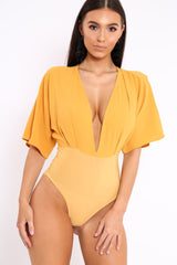 Mustard Plunge Bodysuit - Florence-Bodysuits