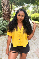 Mustard Plunge Button Up Crop Blouse - Merina-Blouse