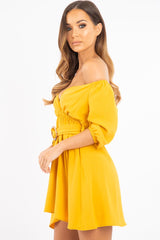 Mustard Plunge Crepe Belted Dress - Baily-Dresses