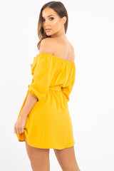 Mustard Plunge Crepe Belted Dress - Baily-Dresses