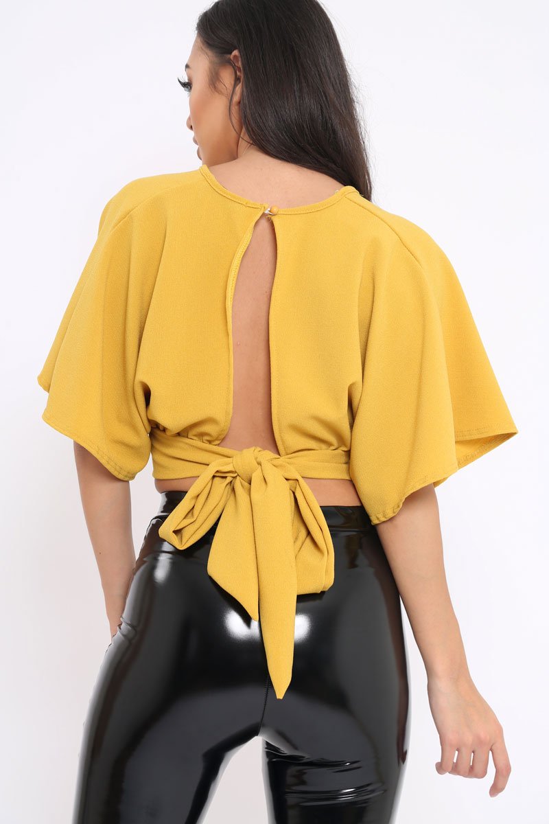 Mustard Plunge Crop Top - Suzanne-Crop Tops