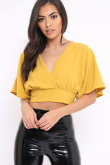 Mustard Plunge Crop Top - Suzanne-Crop Tops