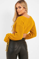 Mustard Plunge Sleeve Detail Crop Jumper - Ivree-Crop Jumper