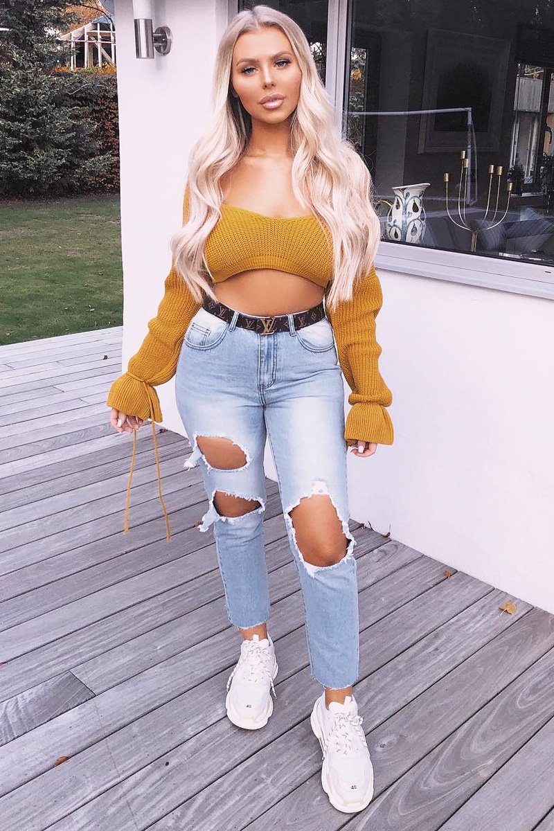 Mustard Plunge Sleeve Detail Crop Jumper - Ivree-Crop Jumper
