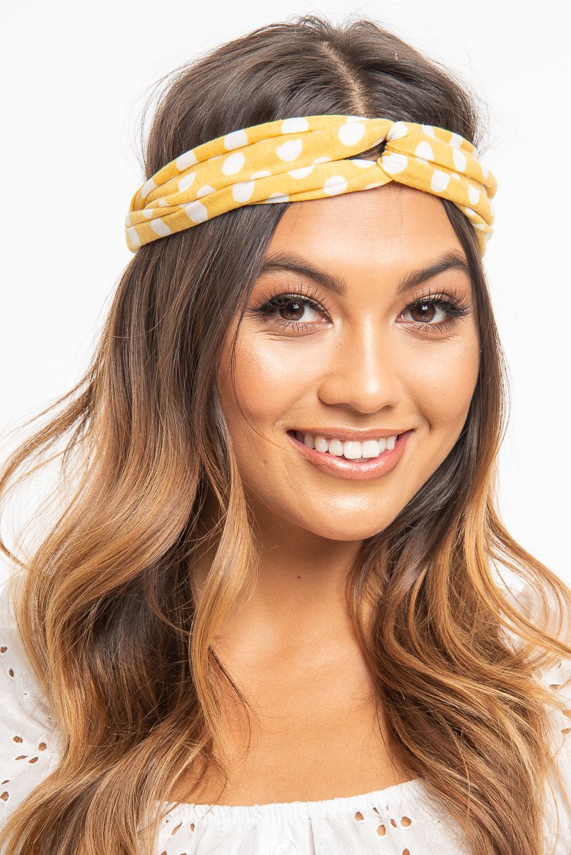 Mustard Polka Dot Twist Headband - Kentlee-Hair