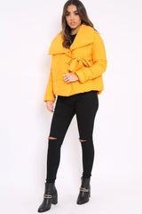 Mustard Puffer Jacket with Tie Front - Lolamae-Jackets